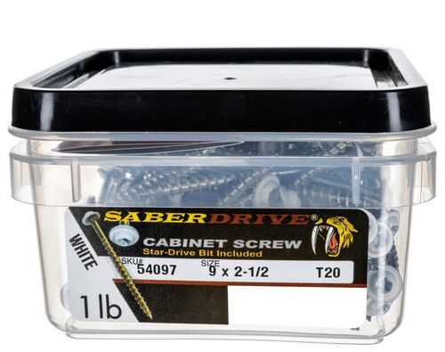 9 x 2-1/2" Star Drive White Cabinet Saberdrive Screws 1 lb. Tub (87 pcs.)