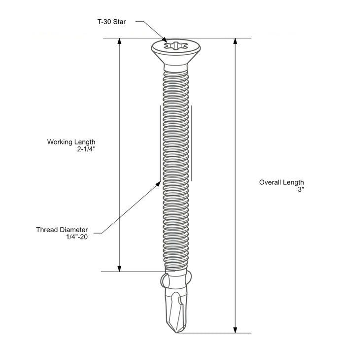1/4 x 3" Gray Long Life Saberdrive Floorboard Self Drilling Screws w/ Wings 29 pcs.