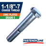 1-1/8"-7 Zinc Plated Grade 5 Coarse Hex Bolt Cap Screws (2 pcs.)