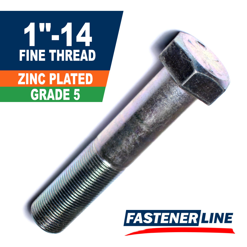1"-14 Zinc Grade 5 Steel Fine Thread Hex Bolt Cap Screws