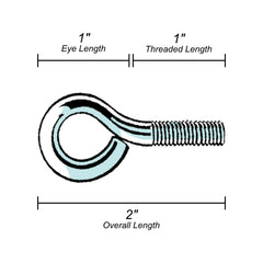 dimensions of 1/4-20 x 2 zinc plated steel eye bolt