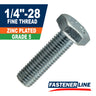 1/4"-28 Zinc Grade 5 Steel Fine Thread Hex Bolt Cap Screws