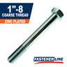 1"-8 Zinc Plated Steel Coarse Thread Hex Bolts
