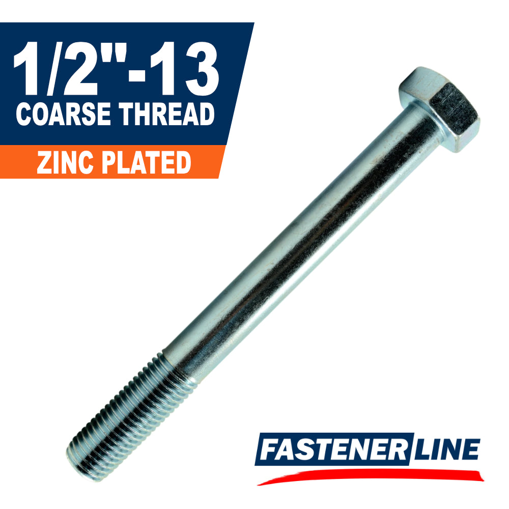 1/2"-13 Zinc Plated Steel Coarse Thread Hex Bolts