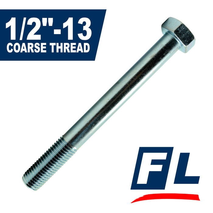 1/2"-13 Zinc Plated Steel Coarse Thread Hex Bolts