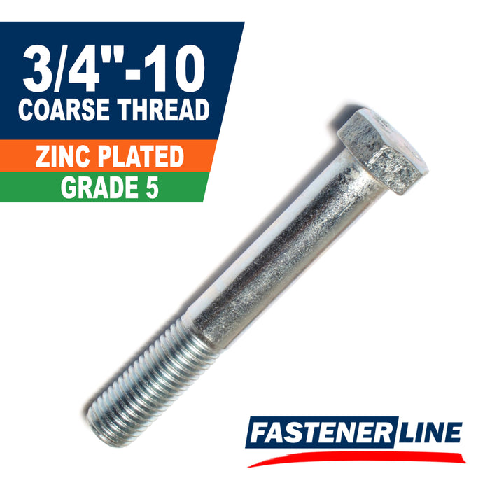 3/4"-10 Zinc Grade 5 Coarse Thread Hex Bolt Cap Screws
