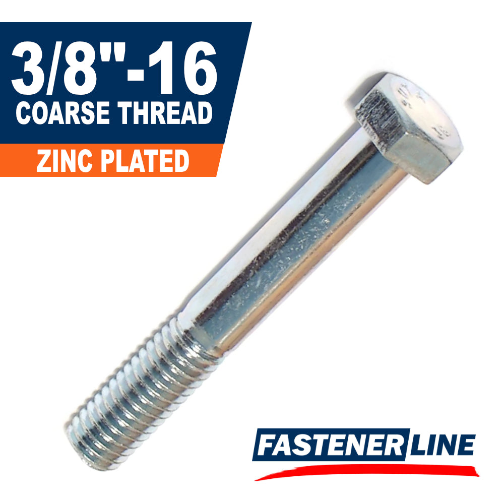 3/8"-16 Zinc Plated Steel Coarse Thread Hex Bolts