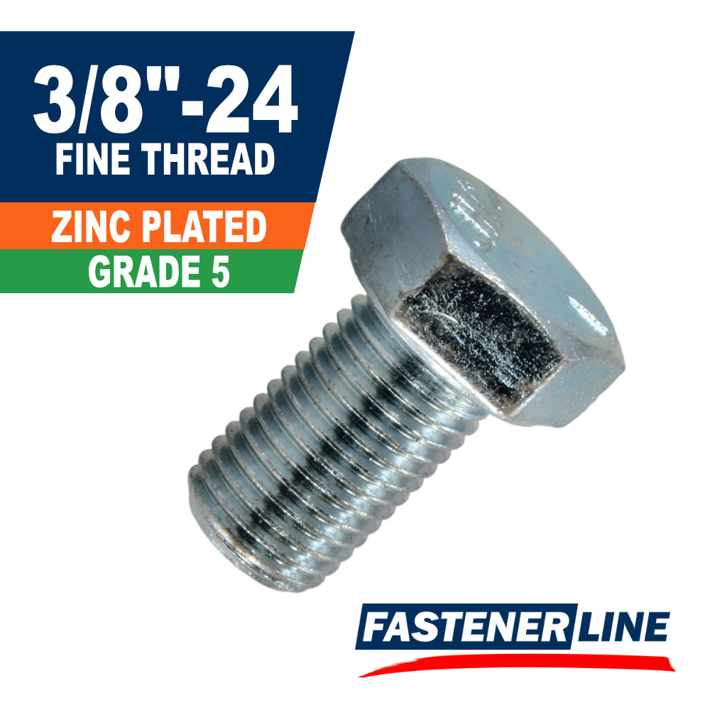 3/8"-24 Zinc Grade 5 Steel Fine Thread Hex Bolt Cap Screws