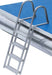 Metal ladder attached to a pontoon boat.