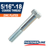 5/16"-18 Zinc Plated Steel Coarse Thread Hex Bolts