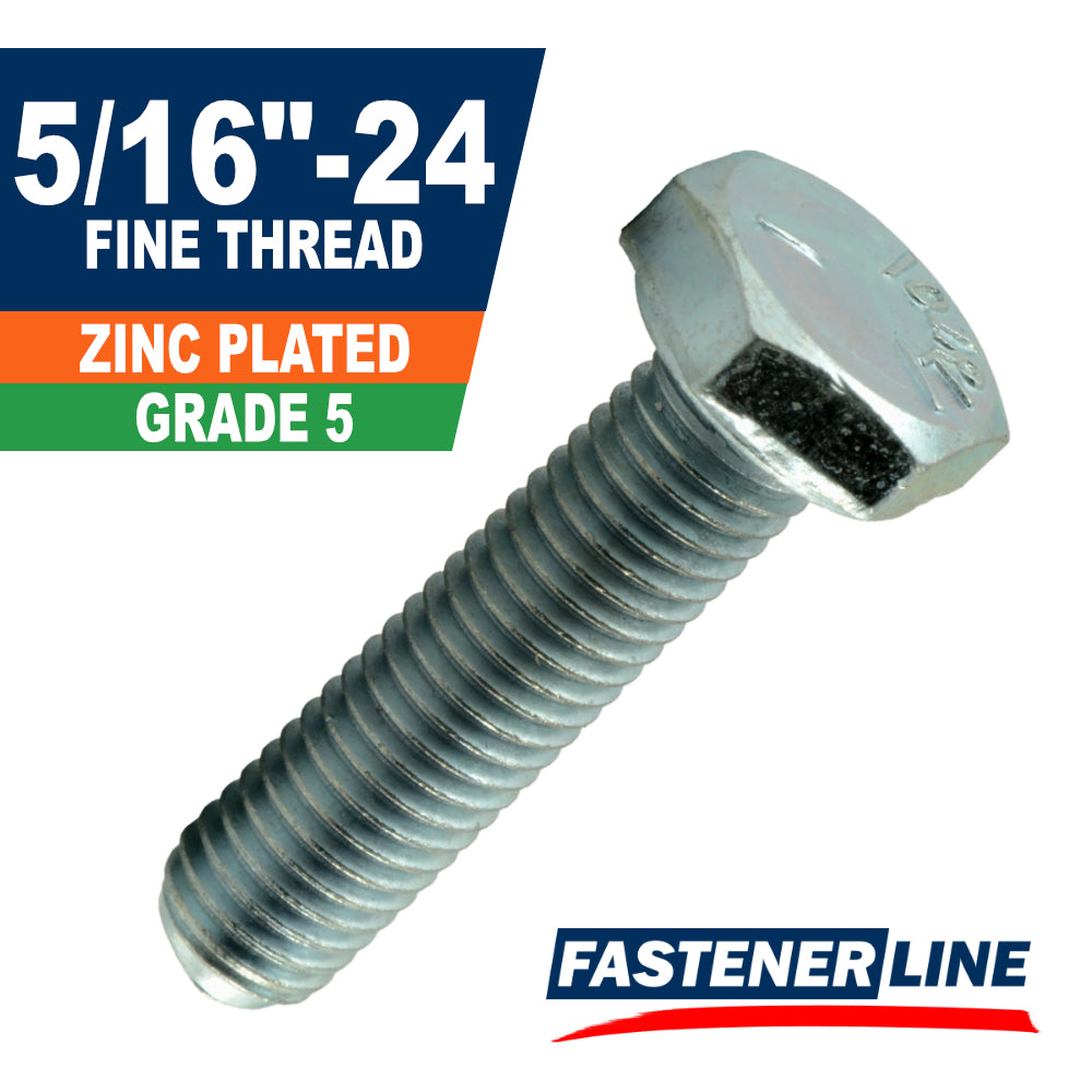 5/16"-24 Zinc Grade 5 Steel Fine Thread Hex Bolt Cap Screws