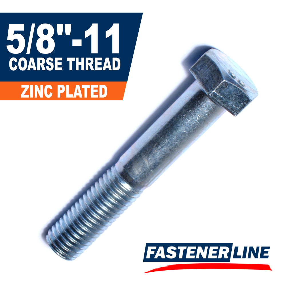 5/8"-11 Zinc Plated Steel Coarse Thread Hex Bolts