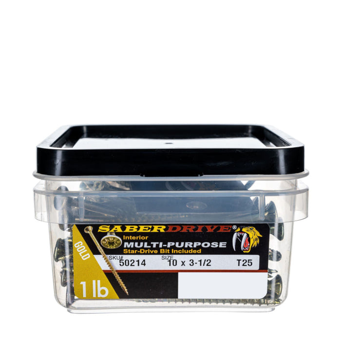 10 x 3-1/2" Star Drive Gold Multi-Purpose Saberdrive Screws 1 lb. Tub (55 pcs.)