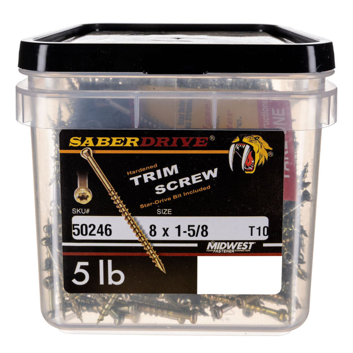 8 x 1-5/8" Star Drive Gold Trim Saberdrive Screws 5 lb. Tub (1015 pcs.)