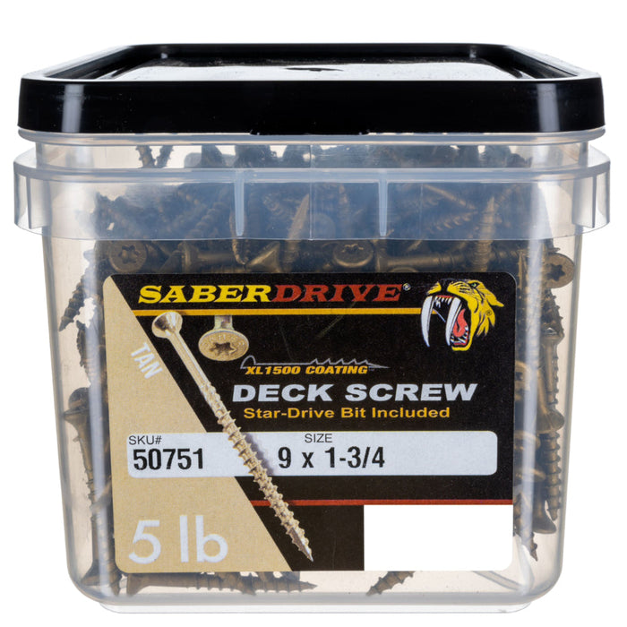 9 x 1-3/4" Star Drive Tan Deck Saberdrive Screws 3 lb. Box (412 pcs.)