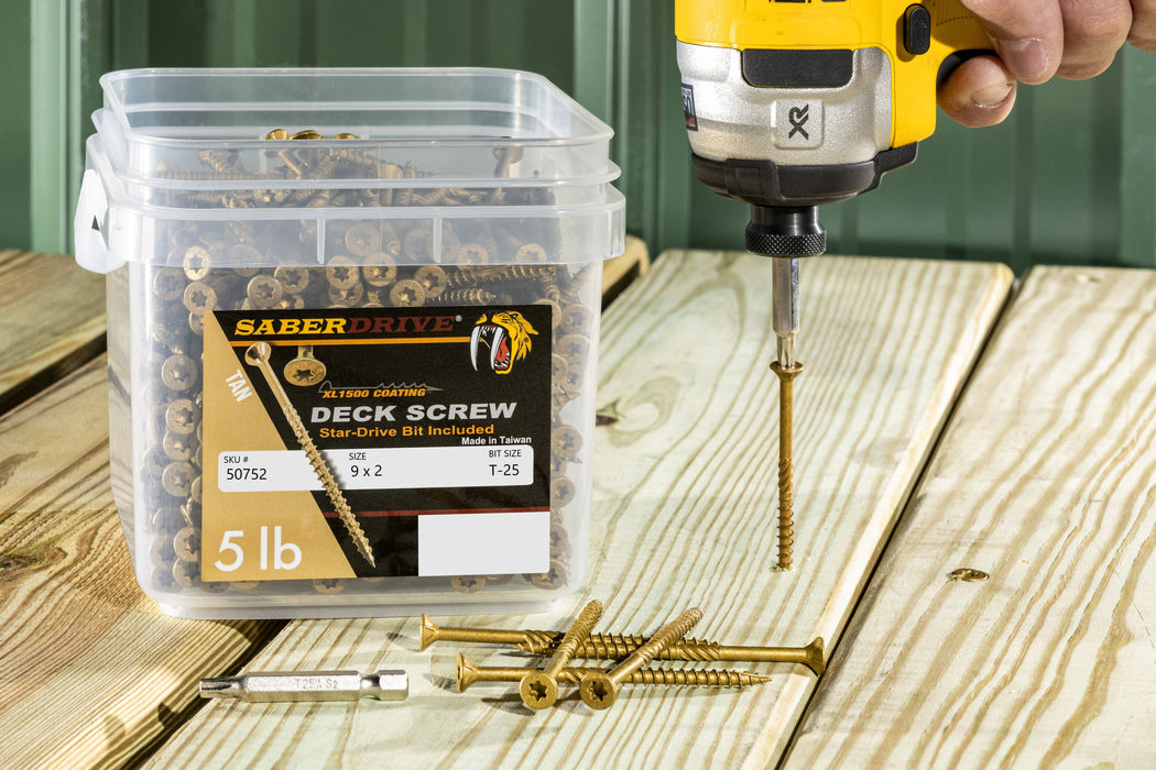 9 x 2" Star Drive Tan Deck Saberdrive Screws 1 lb. Box (124 pcs.)