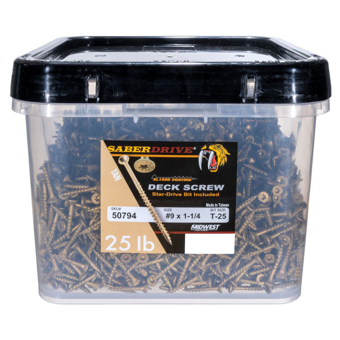 9 x 1-1/4" Star Drive Tan Deck Saberdrive Screws 5 lb. Box (970 pcs.)
