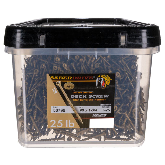 9 x 1-3/4" Star Drive Tan Deck Saberdrive Screws 5 lb. Box (705 pcs.)