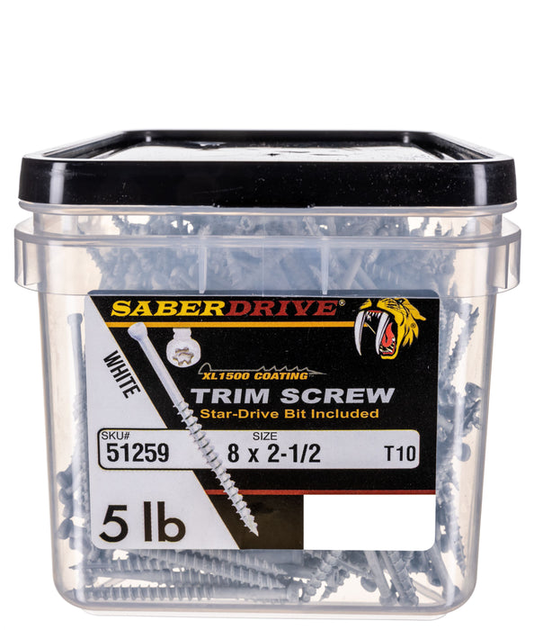 #8 x 2-1/2"SaberDrive®  White XL1500 Coated Steel Star Drive Trim Head Screws