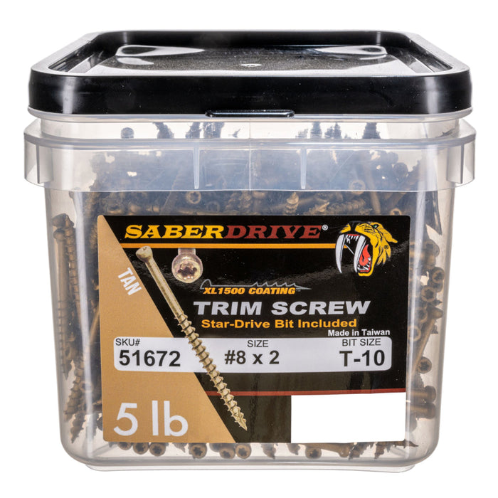 8 x 2" Star Drive Tan Trim Saberdrive Screws 5 lb. Tub (884 pcs.)