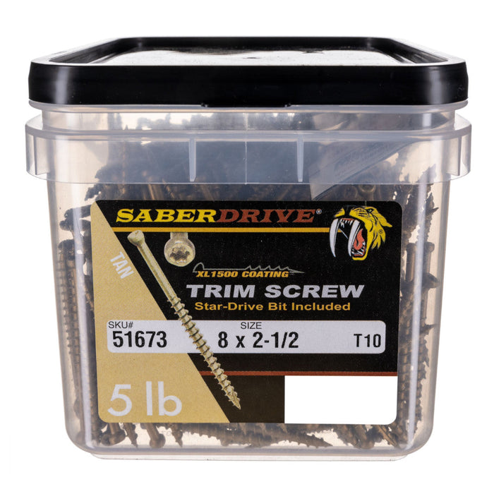 8 x 2-1/2" Star Drive Tan Trim Saberdrive Screws 5 lb. Tub (679 pcs.)
