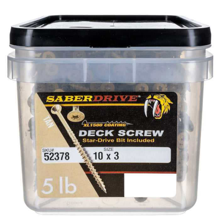 10 x 3" Star Drive Tan Deck Saberdrive Screws 5 lb. Tub (308 pcs.)