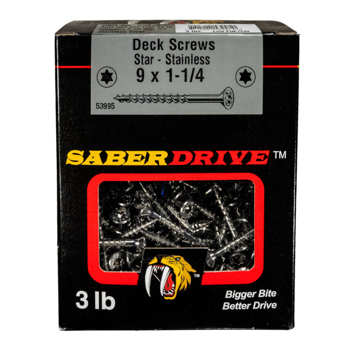 9 x 1-1/4" Star Drive Stainless Steel Deck Saberdrive Screws 3 lb. Box (580 pcs.)