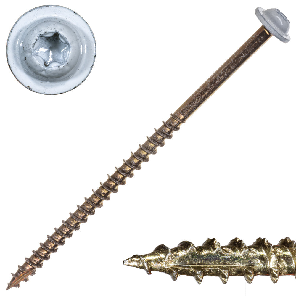 #9 x 3-1/2" SaberDrive® Star Drive White Cabinet Screws 1 lb. Box