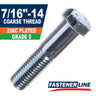 7/16"-14 Zinc Grade 5 Steel Coarse Thread Hex Bolt Cap Screws