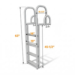 Dimensions of a metal ladder with measurements indicated on a white background