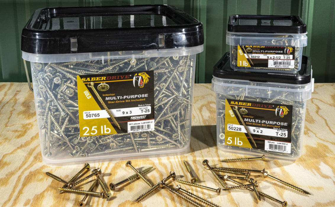SaberDrive¨ Gold Zinc Star Drive Multi-Purpose Wood Screws