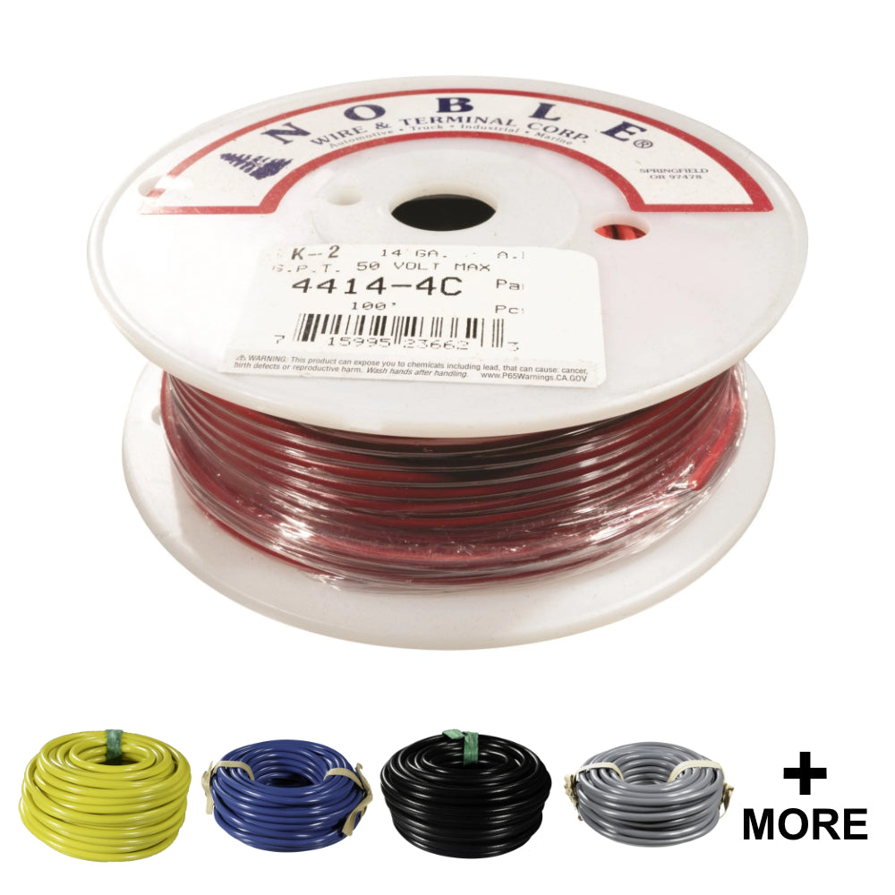 Noble™ 14 Gauge Primary Automotive Wire - GPT Stranded Copper, 14 AWG Auto Electrical Cable – Made in USA