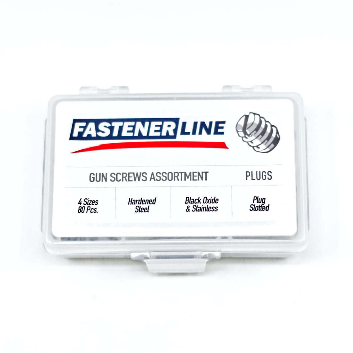 FastenerLine 82pc Slotted Gun Plug Screw Assortment - #6-48 and #8-40 (Black Oxide & Stainless)