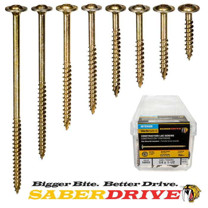 SaberDrive® Yellow Zinc Star Drive Construction Lag Screws