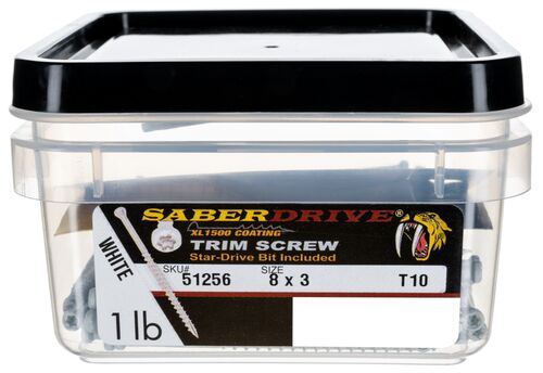 #8 x 3" SaberDrive® Star Drive White XL1500 Coated Trim Screws 1 lb. Tub (116 pcs.)