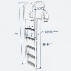 Measurement chart of a metal ladder with dimensions labeled