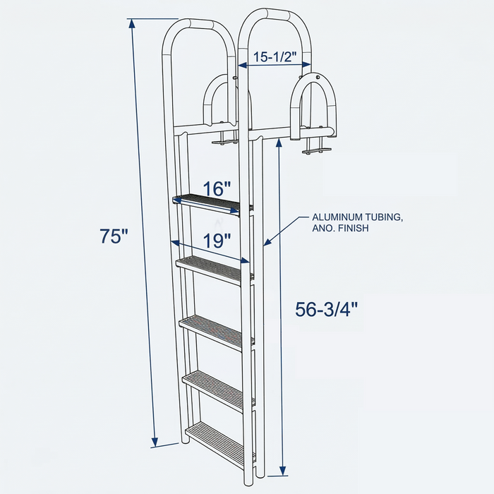 Measurement chart of a metal ladder with dimensions labeled
