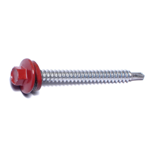 #10-14 x 2" Red Painted Steel Hex Washer Head Pole Barn Self-Drilling Screws