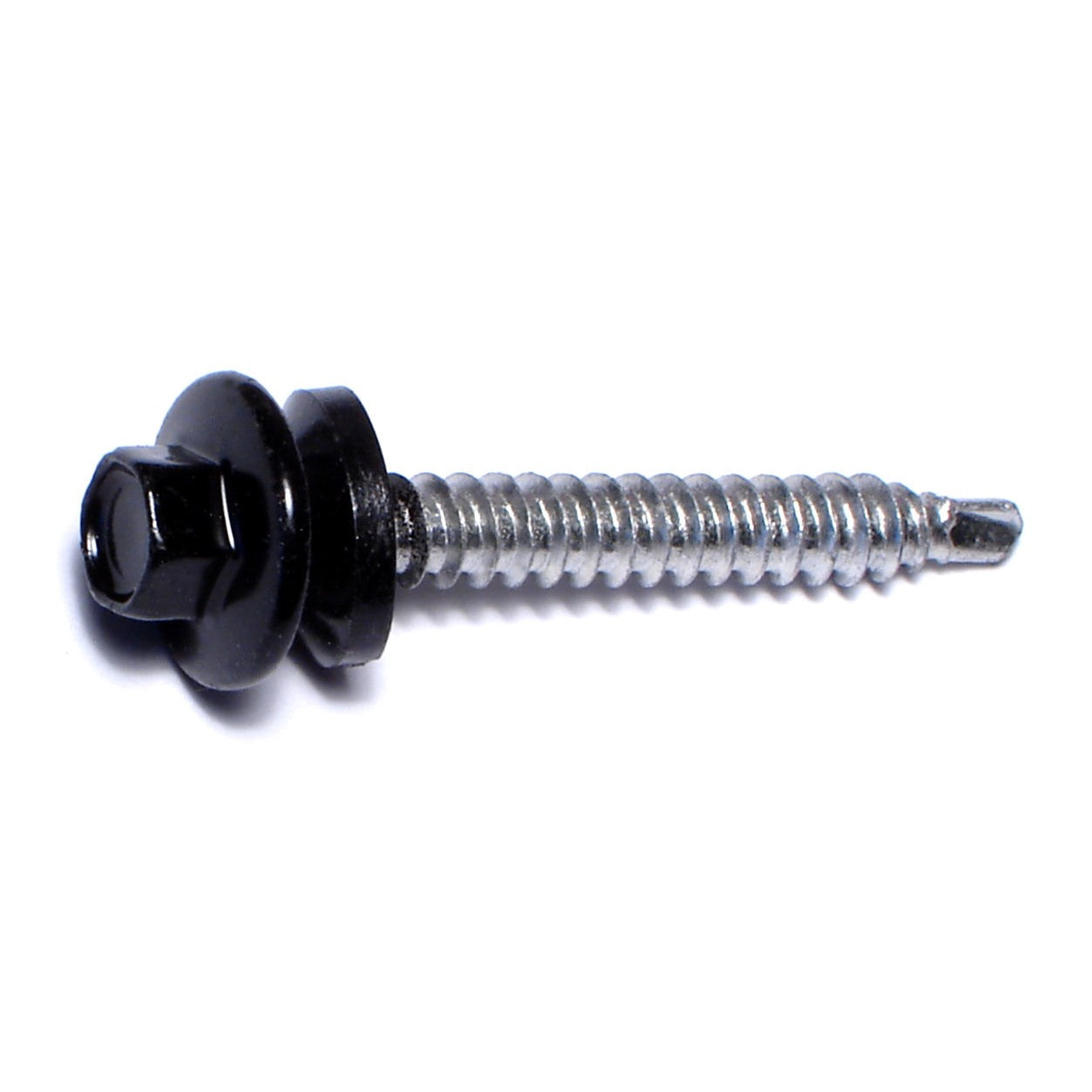 #10-14 x 1-1/2" Black Painted Steel Hex Washer Head Pole Barn Self-Drilling Screws