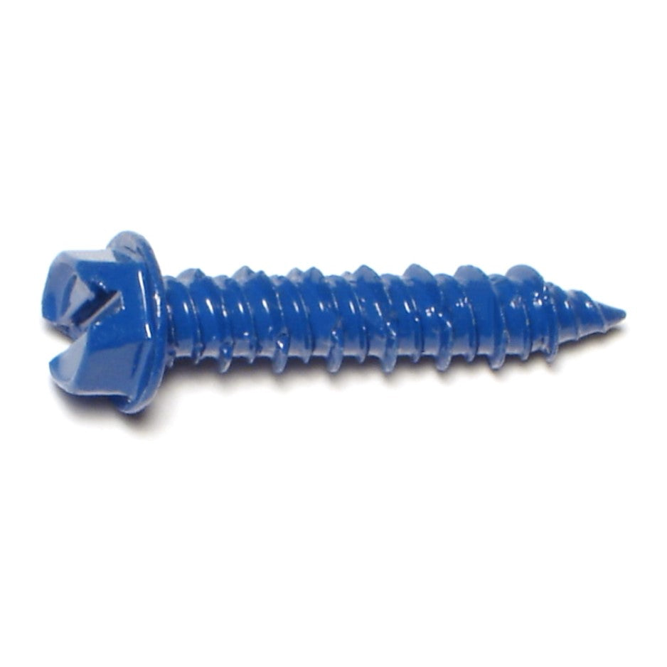 1/4" x 1-1/4" Blue Ruspert Coated Steel Slotted Hex Washer Head Masonry Screws