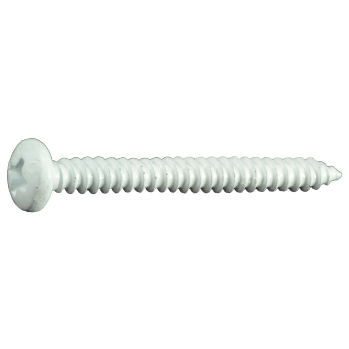 #8 x 1-1/2" White Steel Phillips Pan Head Sheet Metal Screws