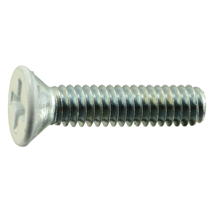 #8-32 x 3/4" White Painted Head Zinc Plated Steel Coarse Thread Phillips Flat Head Machine Screws