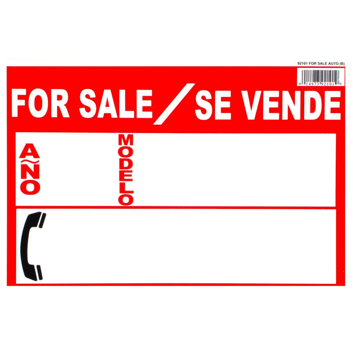 8" x 12" Styrene Plastic "For Sale Year Model" Signs