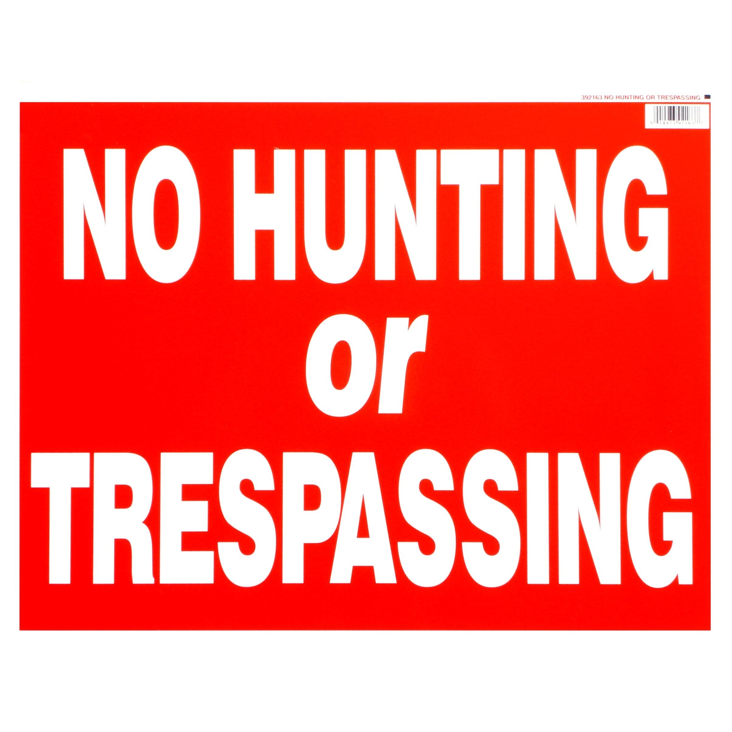 14" x 18" Styrene Plastic "No Hunting or Trespassing" Signs