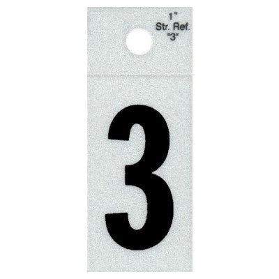 1" - 3 Straight Black Reflective Numbers