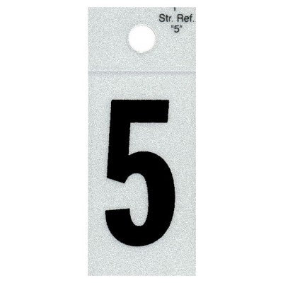 1" - 5 Straight Black Reflective Numbers