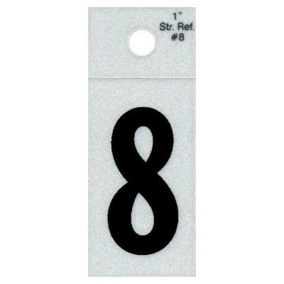 1" - 8 Straight Black Reflective Numbers