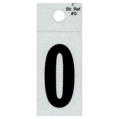 1" - 0 Straight Black Reflective Numbers