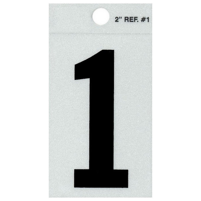 2" - 1 Straight Black Reflective Numbers