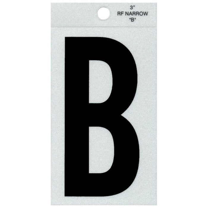 3" - B Straight Narrow Black Reflective Letters